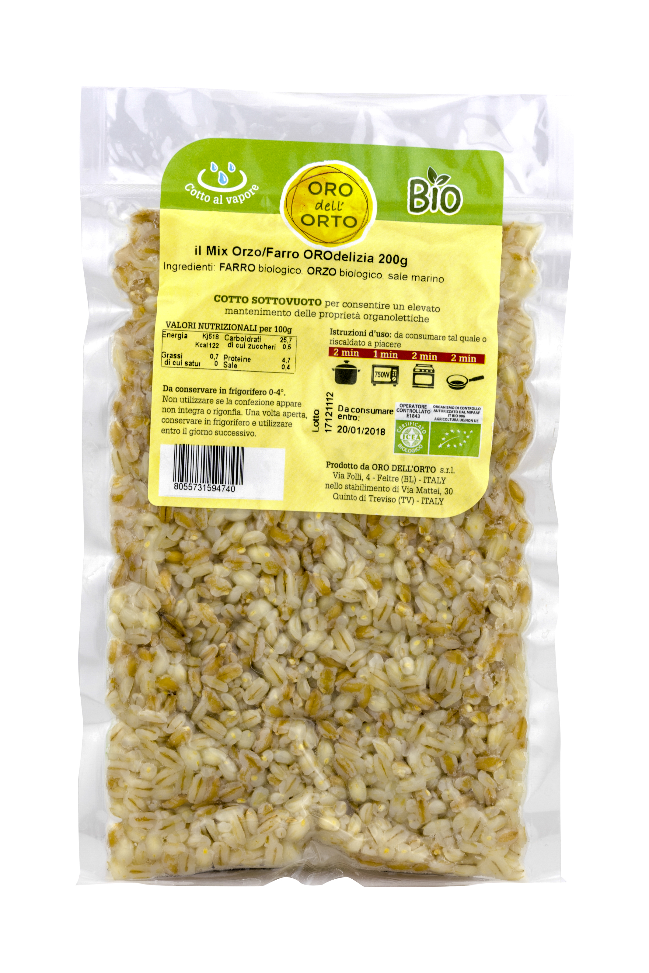 Orzo e Farro Bio (orzo e grano farro) Oro dell'Orto Verdure Precotte